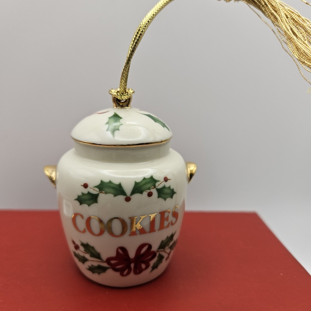Lenox Porcelain Hanging Jar Ornament, White/Gold Holly Christmas #6119077 - Picture 9 of 13